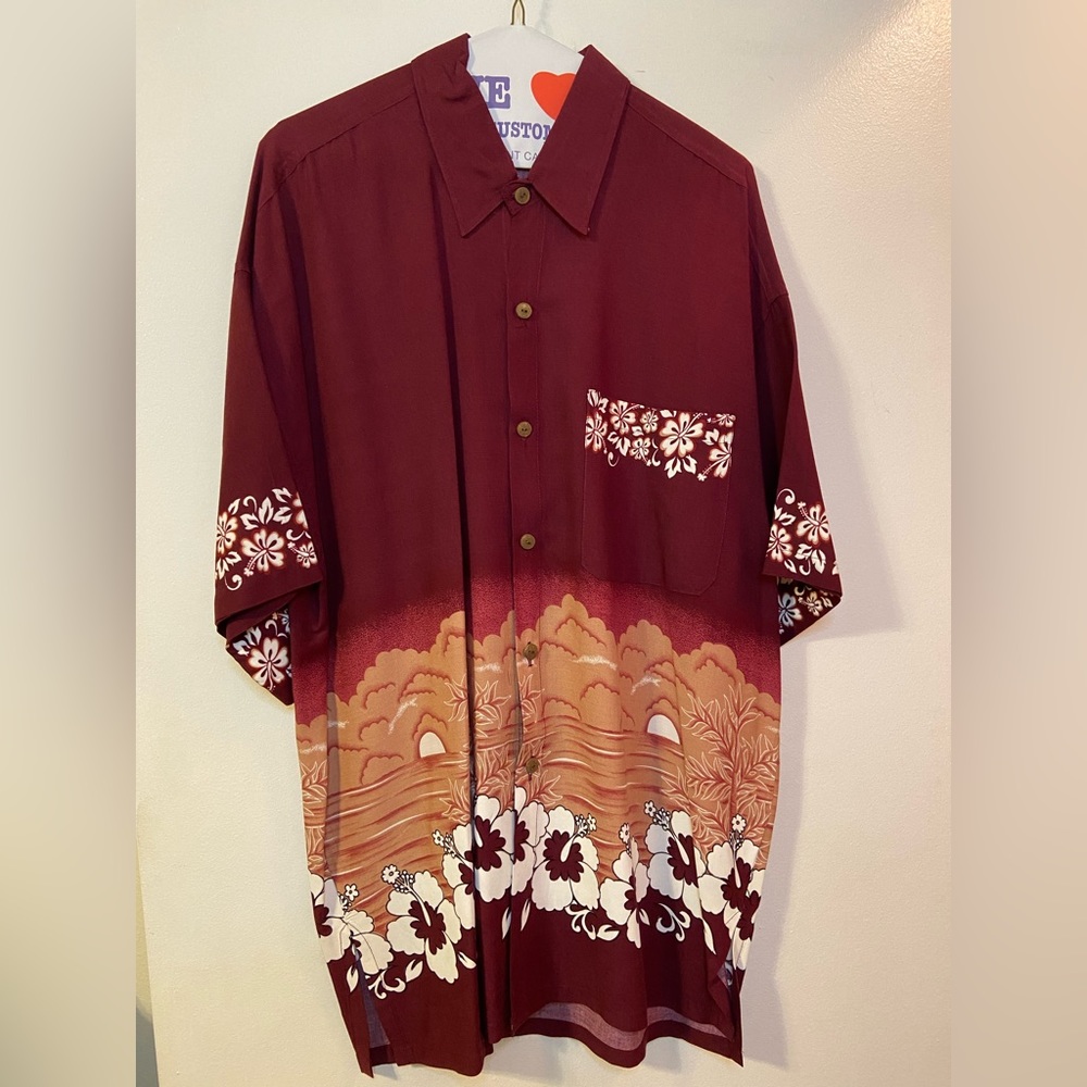 Maroon and Beige Hawaiian Style Shirt
